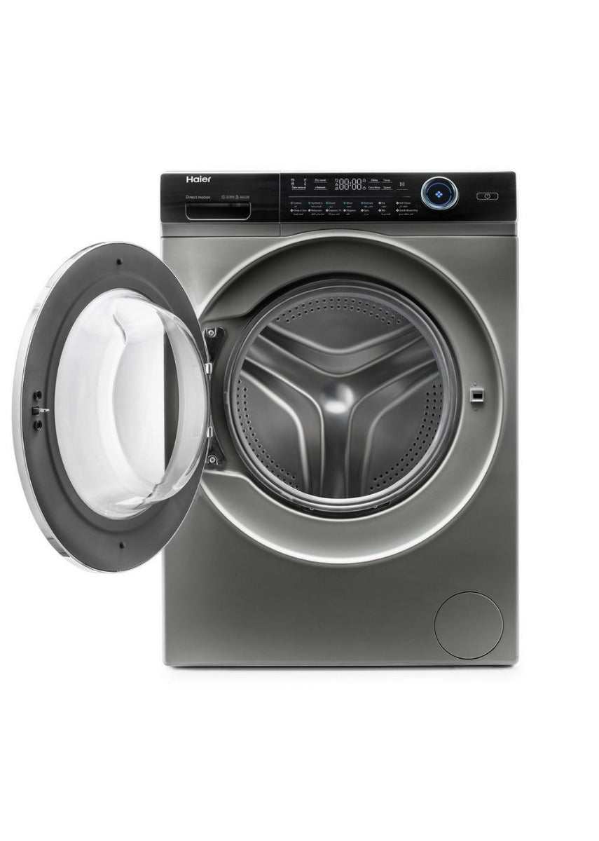 هاير غسالة ملابس اتوماتيك تعبئة امامية 10 كجم, تجفيف 100% 6 كجم, موتور دايركت درايف, فضي/اسود - HWD100-B14979S8