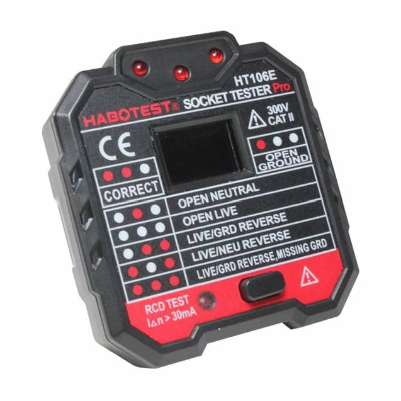 هابوتيست جهاز فحص التيار الكهربائي مع شاشة رقمية، تحقق وقياس صحة توصيل الأسلاك الكهربائية إلى مكابس الكهرباء - HT106E