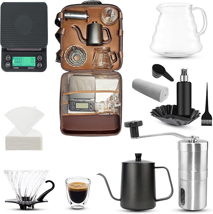 حقيبة القهوه المختصه الفاخرة من الكاربون فايبر و الجلد 12 قطعة