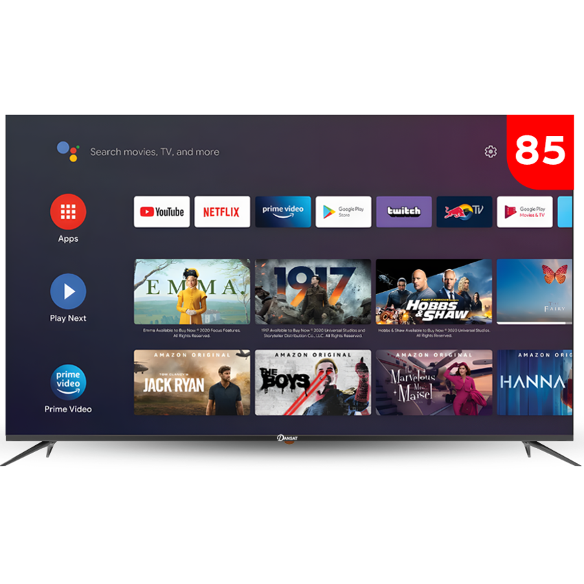 شاشة دانسات LED، مقاس 85 بوصة، نظام اندرويد13، واي فاي، ذاكرة داخلية 8 جيجا، دقة 4K ، ألوان كريستالية  - DTD85BU