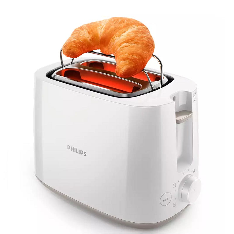 توستر فيليبس عدد 8 إعدادت، رف مضمن لتسخين الكعك بتصميم صغير، ابيض - HD2581/01