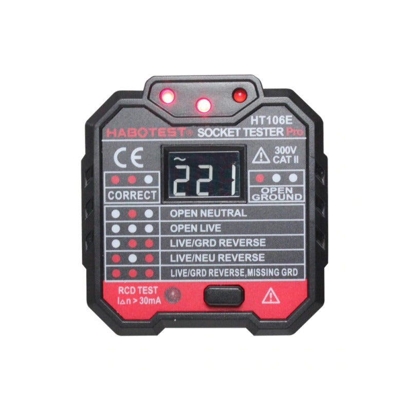 هابوتيست جهاز فحص التيار الكهربائي مع شاشة رقمية، تحقق وقياس صحة توصيل الأسلاك الكهربائية إلى مكابس الكهرباء - HT106E